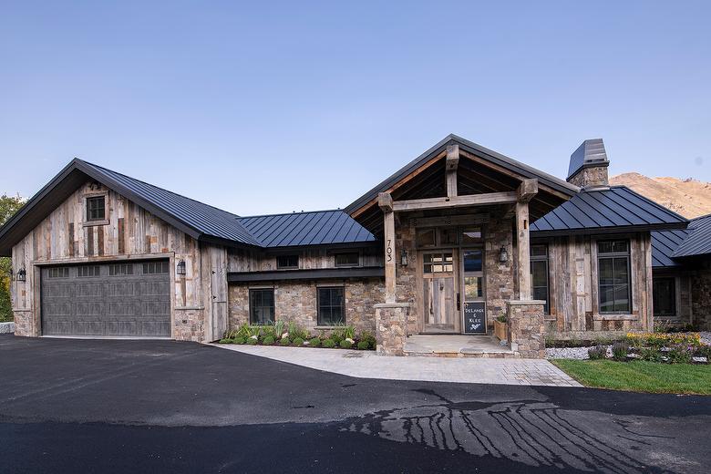 WeatheredBlend Gray Shiplap Siding, WeatheredBlend and Hand-Hewn Timbers