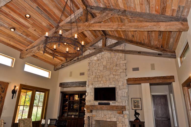 Hand-Hewn Oak Timbers, TWII Resawn Slab Ceiling