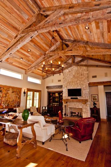 Hand-Hewn Oak Timbers, TWII Resawn Slab Ceiling