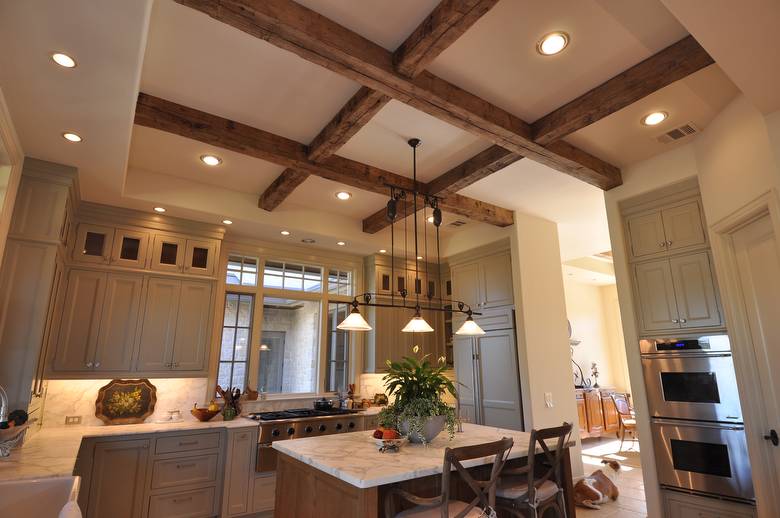 Hand-Hewn Oak Timbers, TWII Resawn Slab Ceiling