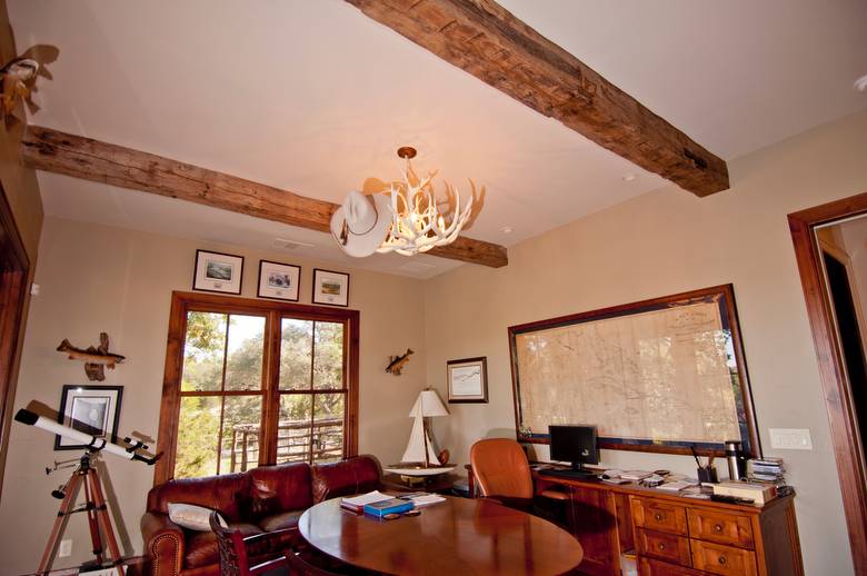Hand-Hewn Oak Timbers, TWII Resawn Slab Ceiling