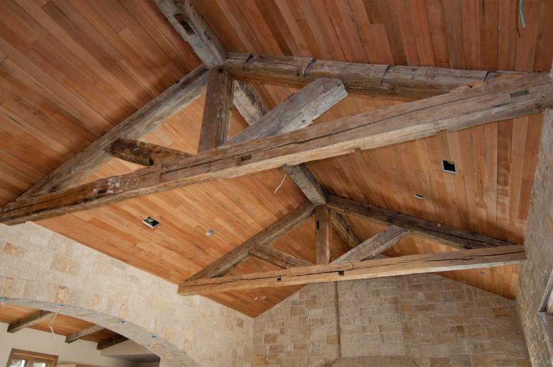 NatureAged Brown Ceiling and Hand Hewn Trusses