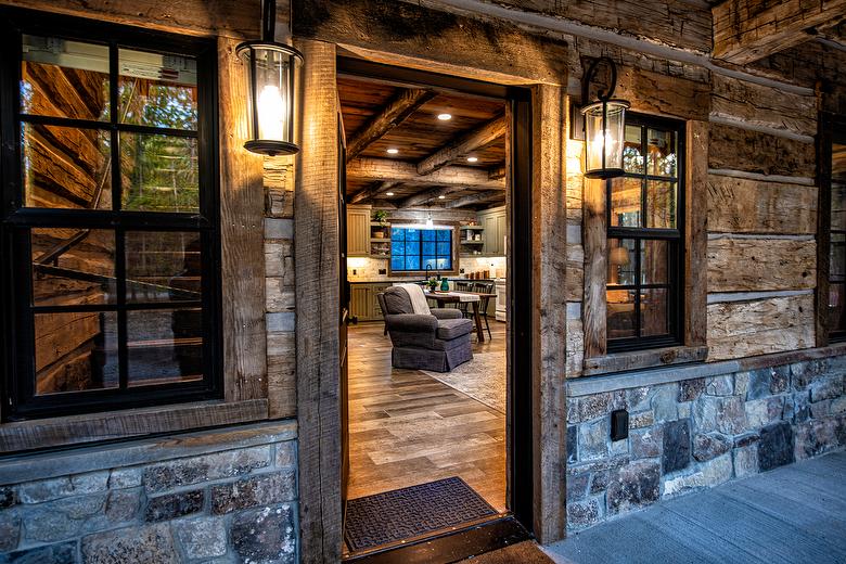 Hand-Hewn Skins and Antique Brown Barnwood Window and Door Trim