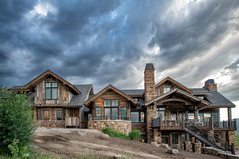 WeatheredBlend Mixed Gray/Brown Lumber, NatureAged T&G Lumber (soffit), and Hand-Hewn Skins