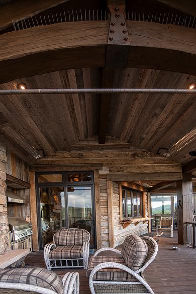WeatheredBlend Mixed Gray/Brown Lumber, NatureAged T&G Lumber (ceiling), and Hand-Hewn Skins