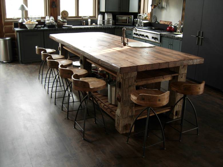 Kitchen Island built from Hand-Hewn Timbers and Sleeper Middles