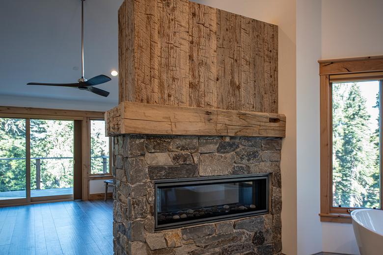 Hand-Hewn Pressed Cedar and Hand-Hewn Mantel