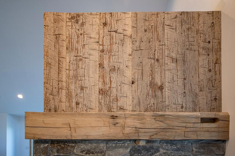 Hand-Hewn Pressed Cedar and Hand-Hewn Mantel