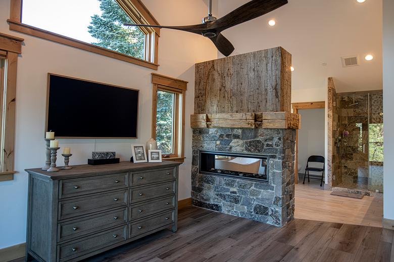 Hand-Hewn Pressed Cedar and Hand-Hewn Mantel