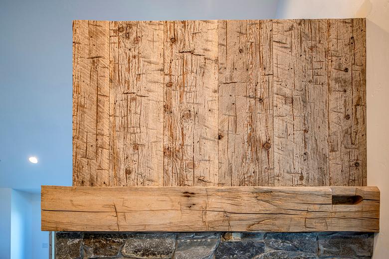 Hand-Hewn Pressed Cedar and Hand-Hewn Mantel