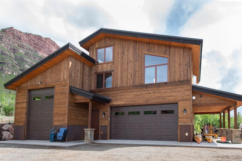 ThermalAged Dark Brown Shiplap Lumber with Lumber Window Trim