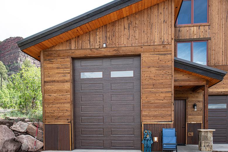 ThermalAged Dark Brown Shiplap Lumber with Lumber Window Trim