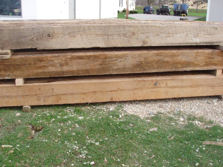 Weathered (roughsawn) Antique Pine 6x12s / Bottom two layers are pressure washed and dry, top=as-is
