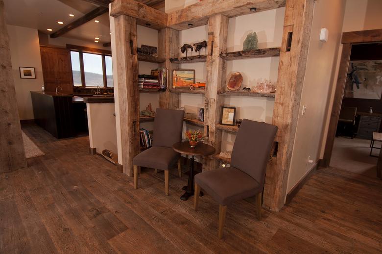 Antique Barnwood Original Face T&G Flooring, TWII Weathered Timbers & Lumber, Hand-Hewn Timbers & Fireplace Mantel - Park City, Utah