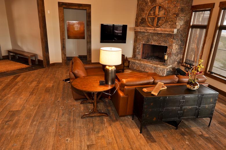 Antique Barnwood Original Face T&G Flooring, TWII Weathered Timbers & Lumber, Hand-Hewn Timbers & Fireplace Mantel - Park City, Utah