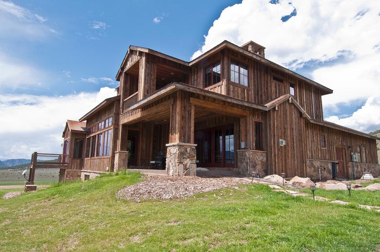 Brown Barnwood Ceiling and Siding, Hand-Hewn Mantel