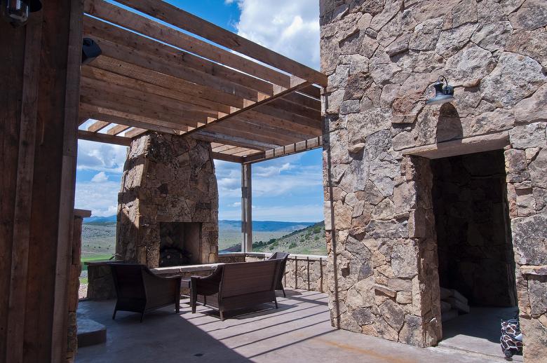 Brown Barnwood Ceiling and Siding, Hand-Hewn Mantel