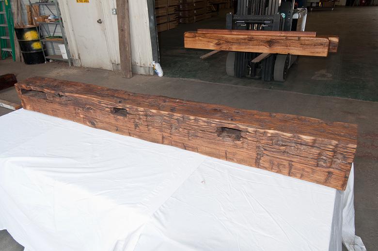 bc# 130055 - 8.25x9.62 x 7.92' Hand-Hewn Mantel, Finished - 52.38 bf - Finish:  Tung Oil, Polyurethane, Mineral Spirits Mix 