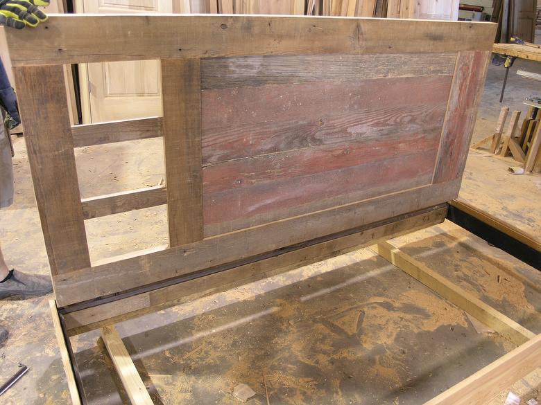 Brown Rough Barnwood Door with Red Painted Barnwood Panel/