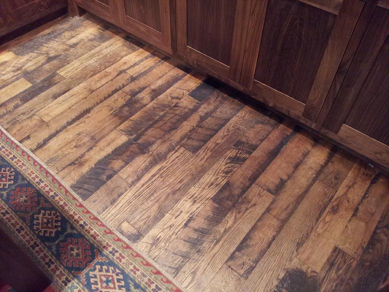 4.5" Wide 2-4' Antique Oak Skip-Planed T&G Flooring / Antique Barnwood Doors - Montana