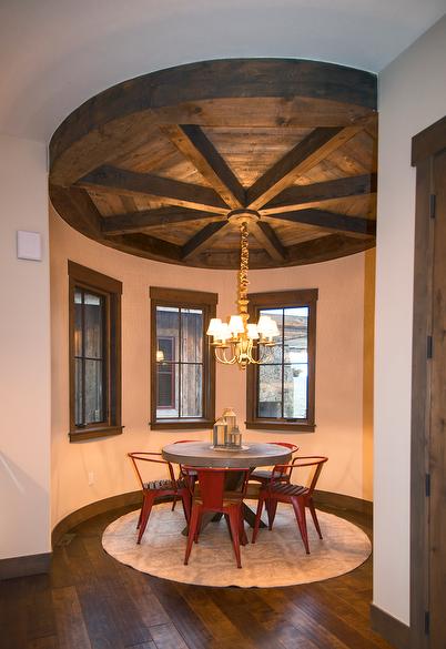 Brown Barnwood Ceiling and Siding, Hand-Hewn Mantel