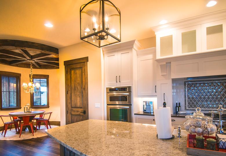 Brown Barnwood Ceiling and Siding, Hand-Hewn Mantel