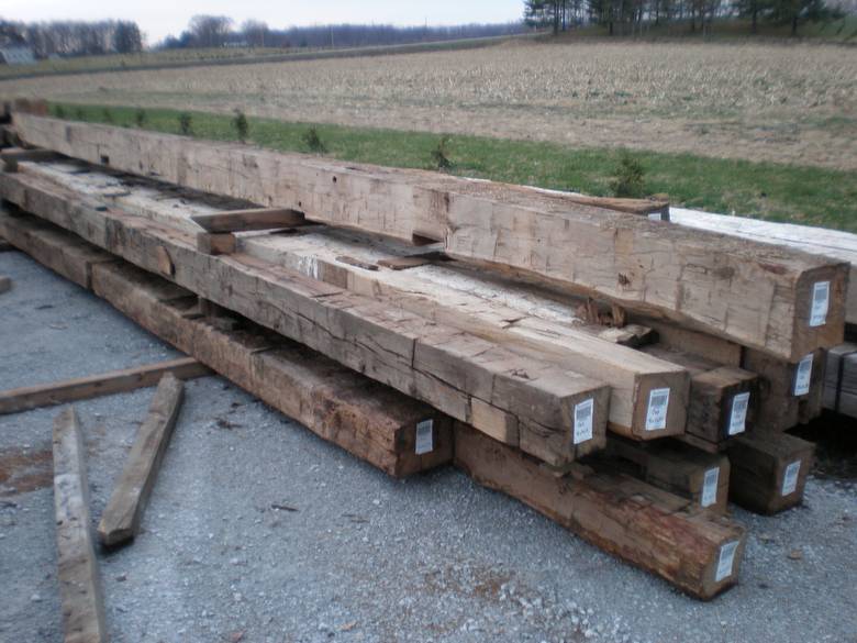 Stack of Long Oak Hand-Hewn Timbers
