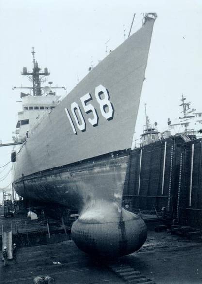 Navy ship on the drydock / Old navy ship blocked up on the drydock