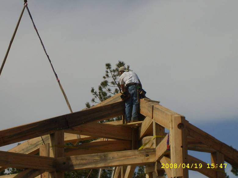 Trestlewood II Timbers / Crews working on the great room timbers