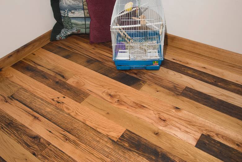 Antique Oak Skip-Planed Flooring / Roughly 30% skipped and 70% smooth (note the distress checking)