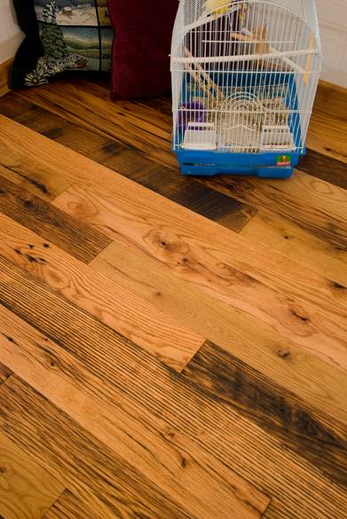 Antique Oak Skip-Planed Flooring / Roughly 30% skipped and 70% smooth (note the distress checking)