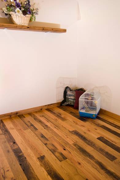 Antique Oak Skip-Planed Flooring / Roughly 30% skipped and 70% smooth (note the distress checking)