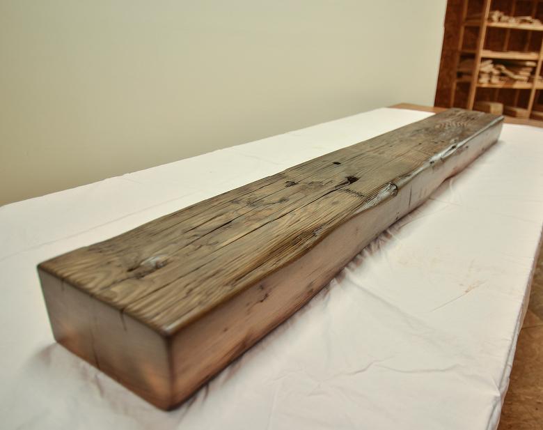 Weathered Finished Mantel -  Douglas Fir; Sanded; Tung Oil + Linseed Oil + Gloss Polyurethane  