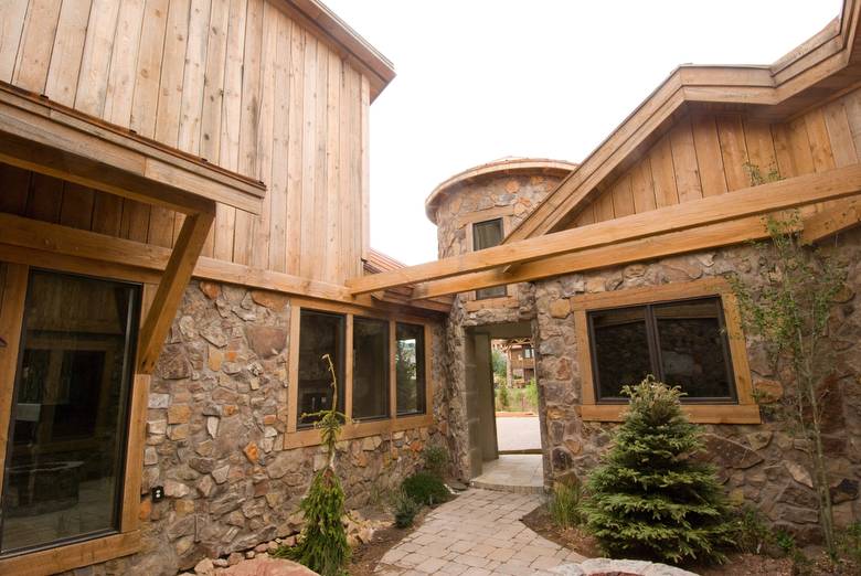 Outside Courtyard / Trestlewood II "Salty Fir" Circle-Sawn Siding & Trim