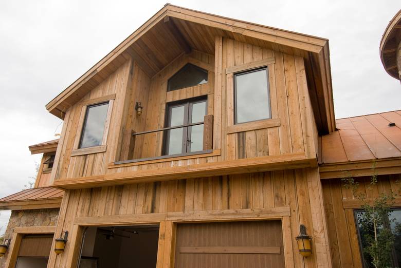 View of Soffit / Trestlewood II "Salty Fir" Circle-Sawn Siding & Trim