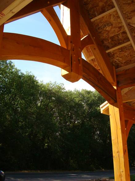 Timber frame entry  / TWII beams, Rescued Fir uprights