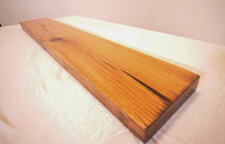 Oak; skip-planed; sanded; tung oil + linseed oil + gloss polyurethane finish