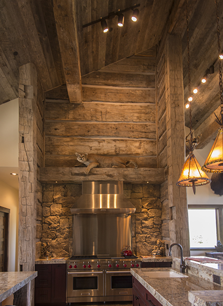 Interior:  Hand-Hewn Timbers and Skins and Antique Gray Barnwood