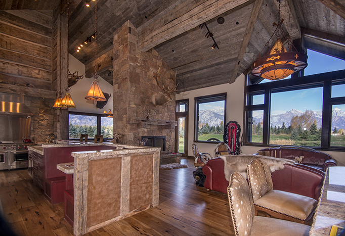 Interior:  Hand-Hewn Timbers and Skins and Antique Gray Barnwood