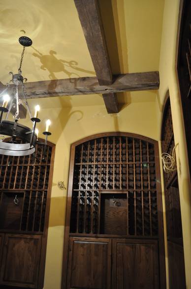 Wine room with timber ceiling  / Weathered oak timbers minimal pockets