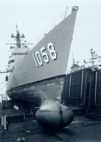 Navy ship docked in floating drydock #2 / Constructed of Douglas Fir framework and skins