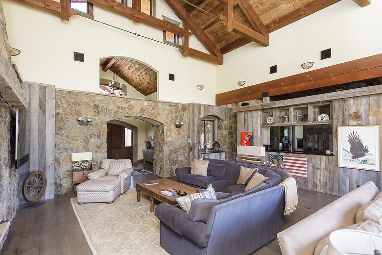 Antique Gray Barnwood cabinets and Mushroomwood Ceiling