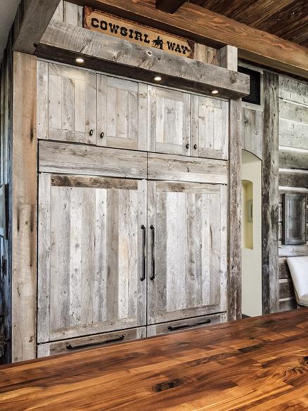 Antique Gray Barnwood cabinets and Mushroomwood Ceiling