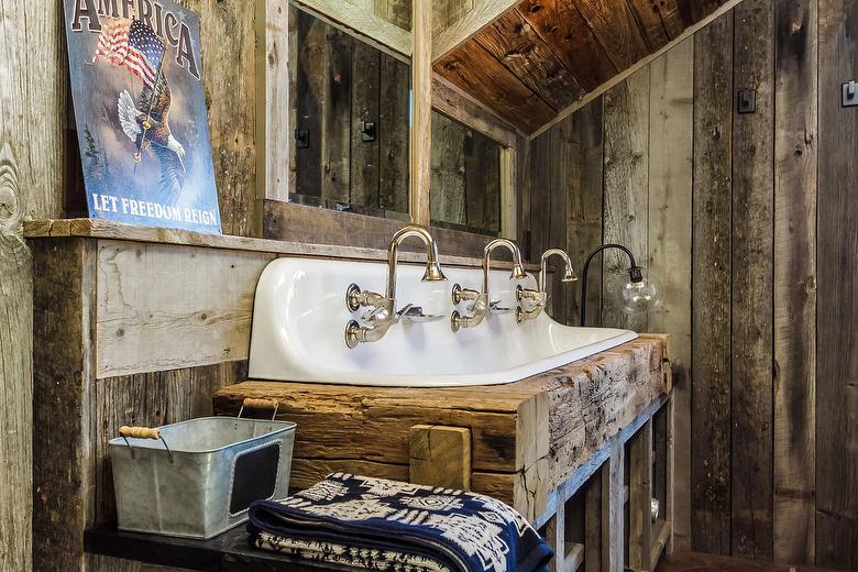 Antique Gray Barnwood cabinets and Mushroomwood Ceiling