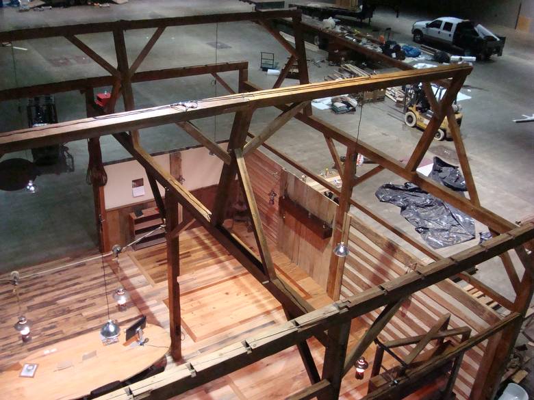 Camp Barn frame from above / From the rear of the booth