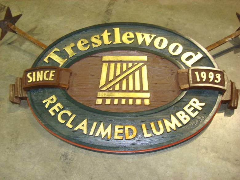 Trestlewood cypress sign / sandblasted sign with gold foil letters