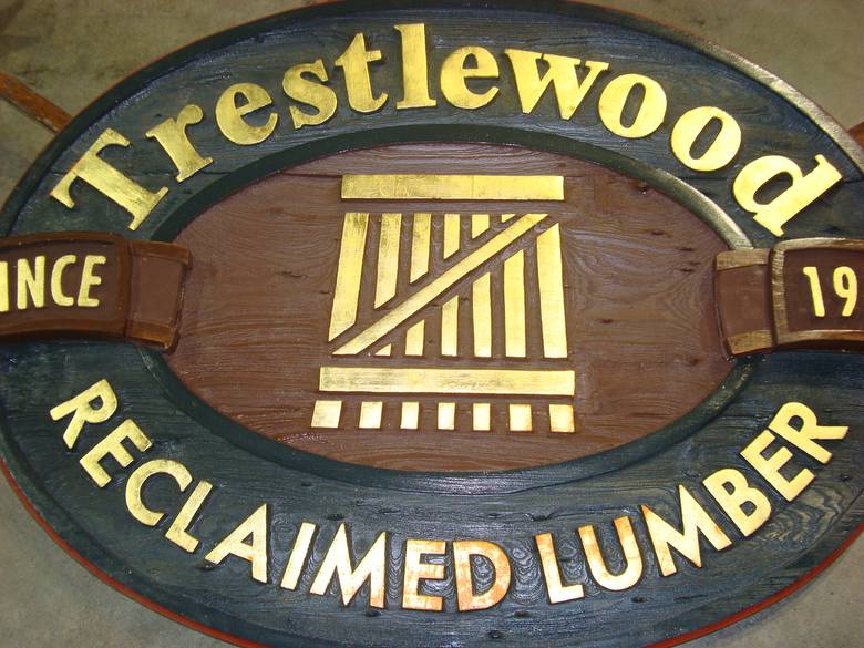 Painted / gold foiled Trestlewood sign / Sign for the Indianapolis trade show