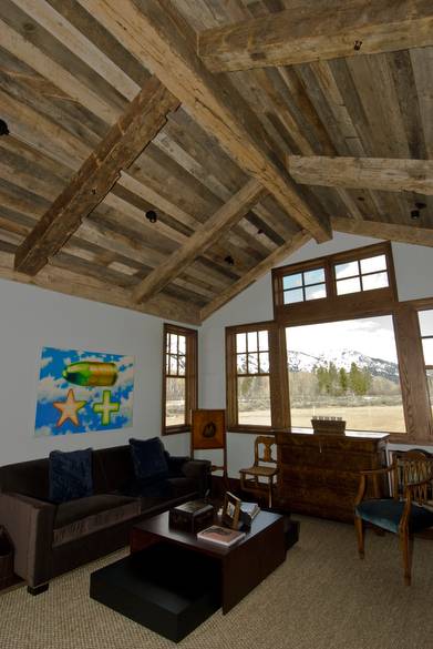 Hand-Hewn Timbers and Barnwood Ceiling