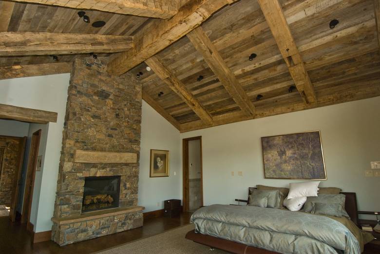 Hand-Hewn Timbers and Barnwood Ceiling